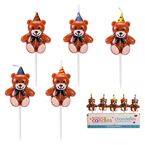 5 Pcs Cute Bear Birthday Candles, Mini Teddy Bear with Hat Cake Cupcake Topper Candle for Birthday Baby Shower Wedding Party Supplies Cover