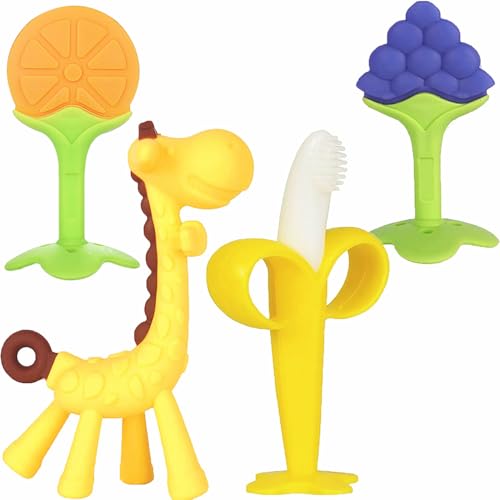 Image of Chuya Teething Toys for Baby, Teethers with Banana Toothbrush Teeth Brushing,BPA-Free,Chew Toy Infants Toddlers Silicone Teether for Babies 0-6-12 Months