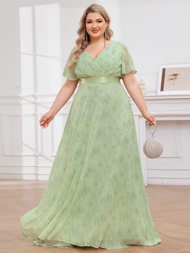 Image of Ever-Pretty Women's Chiffon Formal Evening Dresses for Curvy Women V-Neck Plus Size Floor Length Bridesmaid Dress