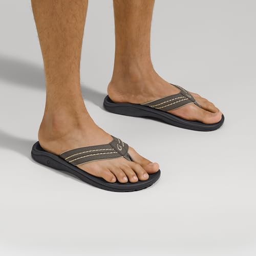 Image of OLUKAI Hokua Men's Beach Sandals, Quick-Dry Flip-Flop Slides, Water Resistant & Wet Grip Rubber Soles, Compression Molded Footbed & Soft Comfort Fit