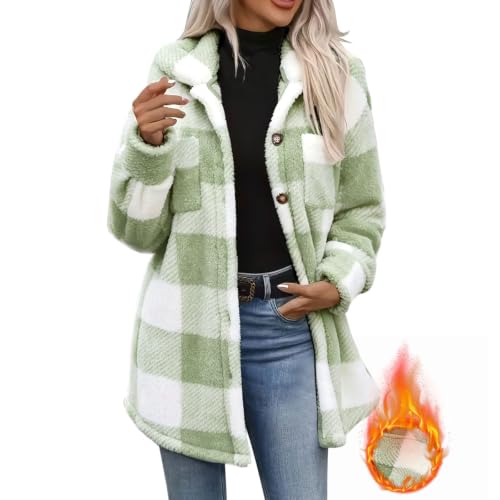 fartey Plaid Jacket Women Fleece Lined Shacket Button Down Sherpa Coat - image 7