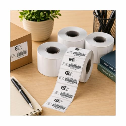 Image of COI 50x25 Direct Thermal Barcode Label Sticker - 2 x 1 inches - 50mm x 25mm - 1000 Labels Per Roll - White Self Adhesive Sticker for Printing Barcoding (Pack of 4)