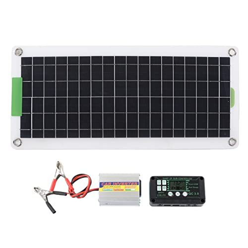FECAMOS Kit de inversor solar de alto rendimiento, kit de iniciación de panel solar de 12 V a CA 220 V, 220 W, controlador de gran uso incluido, ligero y portátil de silicona monocristalina para