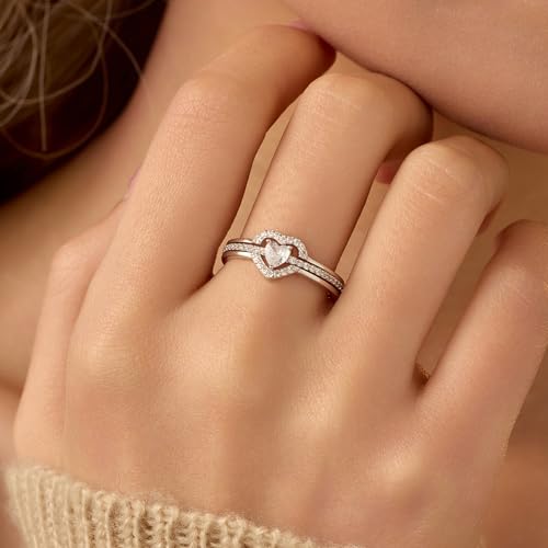 Stackable Heart Rings for Women 925 Sterling Silver Mother Daughter Rings Set for 2 Friendship Rings Promise Rings for Her Cubic Zirconia Eternity Engagement Wedding Band Ring Jewelry4