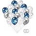 Metallic Blue Silver Confetti Pearl White Silver Balloons Party Set(60Pack), 12Inch Latex Glitter Balloon for Birthday Wedding Baby Shower Decoration