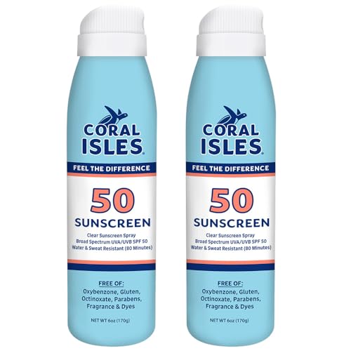 Coral Isles SPF 50 Sunscreen Spray - Hawaii Reef Safe Compliant - Oxybenzone & Octinoxate Free - Broad Spectrum - Water Resistant, 6 Fl Oz (Pack of 2)
