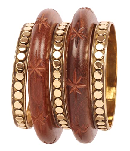 Image of Touchstone wood bracelets for women bangle wooden jewelry handmade artisan bangles natural handcrafted brown olive stylish chunky boho bohemian bracelet brass metal inlaid woods stackable