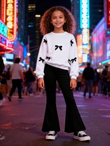 Image of Girls 2 Piece Outfits Long Sleeve Butterfly Sweatshirt & Flared Pants Fall Clothing Set Size 7-12 Years