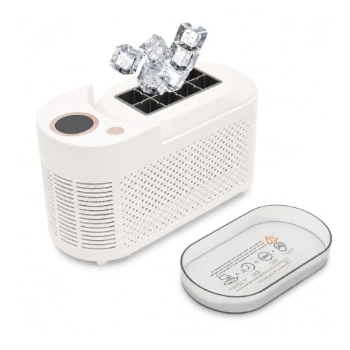 Fabricadora de hielo compacta con 120W y diseño blanco y púrpura