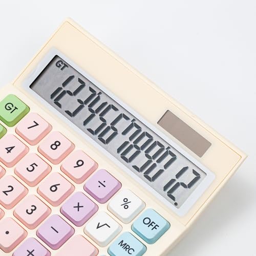 Image of 14 Digital Calculator Count use Student School Stationery Custom Cute Dual Power Real Solar Calculator (Cream)