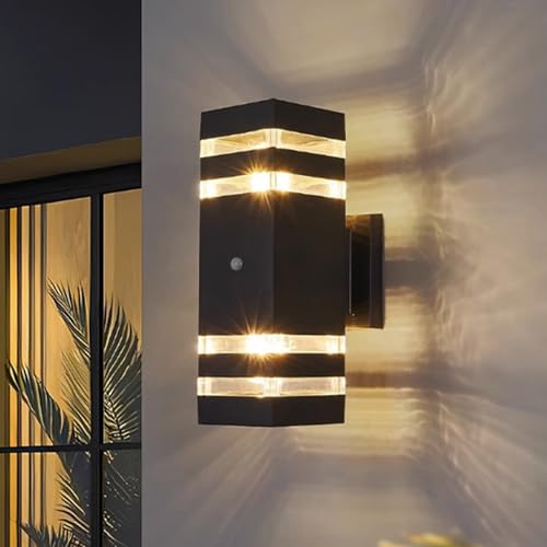 E27 exterior lámpara de pared con sensor de movimiento IP65 negro 7