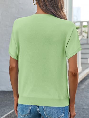 Image of Saodimallsu Women's Short Sleeve Crew Neck Knit Pullover Sweater | Casual Basic, Crew Neck, Loose Knit Pullover, Summer Lightweight