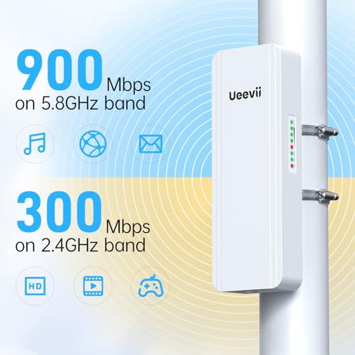 Image of UeeVii 2.4G & 5G Dual Band Wireless Bridge with Dual 1000Mbps Port CPE5824 | IP65 Outdoor Point to Point WiFi Bridge, for Barn Shop Garage, 16dBi High-Gain Antenna, 5KM Long Range, 24V PoE Powered