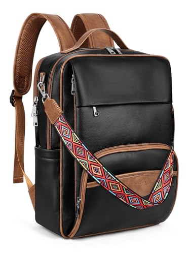 Mochila de cuero para laptop mujer 15.6 pulgadas marrón