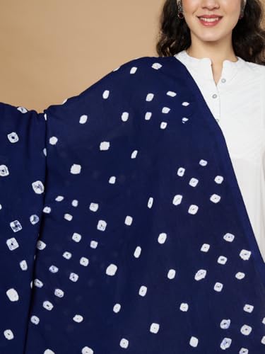 Image of Women's Cotton Rayon Bandhani Print Dupatta with Tassels 2.25 Meters | Women's cotton printed dupatta with tassels.