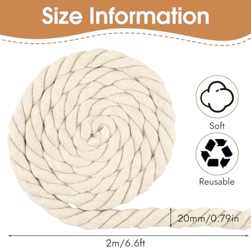 Dickes Seil,Tau Seil Makramee Garn,Viele Größe Baumwollkordel,Kordelband für DIY-Bastelarbeiten, Dekorative Projekte(20mm*2m)