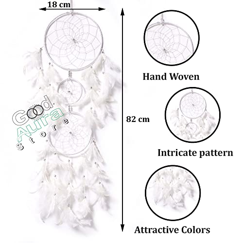 Image of Handmade Dream Catcher Wall Hanging with Feathers, Home Decor for Kids Room, Bedroom, Living Room & Balcony Decoration, Gift Item (Pack of 1, 18x82 cm, White)