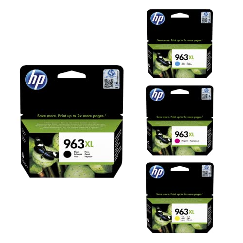 HP 963Xl Pack de 4 Cartouches Authentiques d'encre Noire/Cyan/Magenta/Jaune Grande Capacité, pour Imprimantes Officejet Pro 9010/9020
