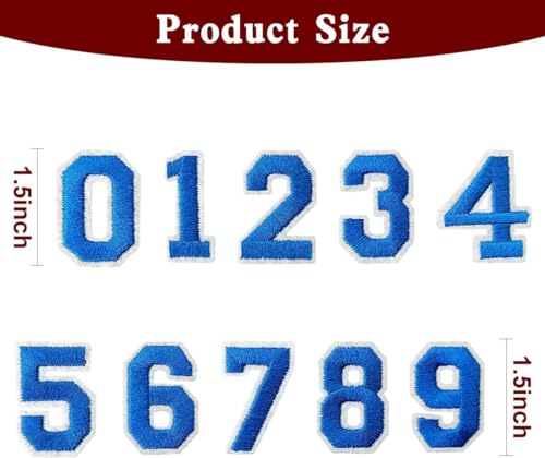 AXEN 40PCS Iron on Numbers Patches, Embroidered Number Patches from 0 to 9, Applique for Clothes, Dress, Hat, Jeans, DIY Accessories, Blue