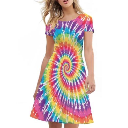 Image of AFPANQZ Womens Casual Summer Lightweight Vintage Dress Short Sleeve Midi Dress Knee-Long Luxury Formal Dress