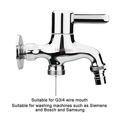 Honkijan Environmental Washing Machine Faucet All Copper Thickened Tap Water One Into Two Out 1/2 Inch Turn 3/4 Inch Chrome with Shut Off Garden Faucet