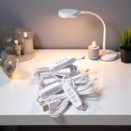 Cauaoa 1 x biały przedłużacz ściemniacza LED DC5V USB z adapterem włącznika/wyłącznika, kontroler ściemniania LED, do żarówek LED, port USB, kabel zasilający do lamp LED
