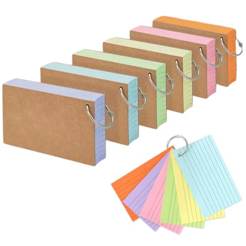 600 fiches bristol colorées avec anneaux 7,6x12,7 cm pour révision