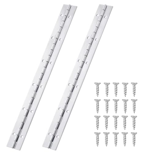 GRVICH 2 Pcs 12 Inch Continuous & Piano Hinges with 24pcs Screws Stainless Steel Continuous Hinge with Holes Heavy Duty Polished Piano Hinges with Holes for Pianos Cabinet Doors Boats - 30cm