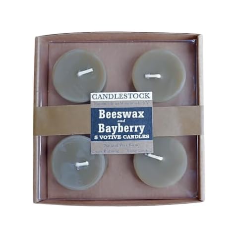 Candlestock Real Bayberry Votive Candle 5 Pack - Pure Bayberry and Pure Beeswax Blend - Pack of 5 Handmade Unscented Real Bayberry Votive Candles Cover