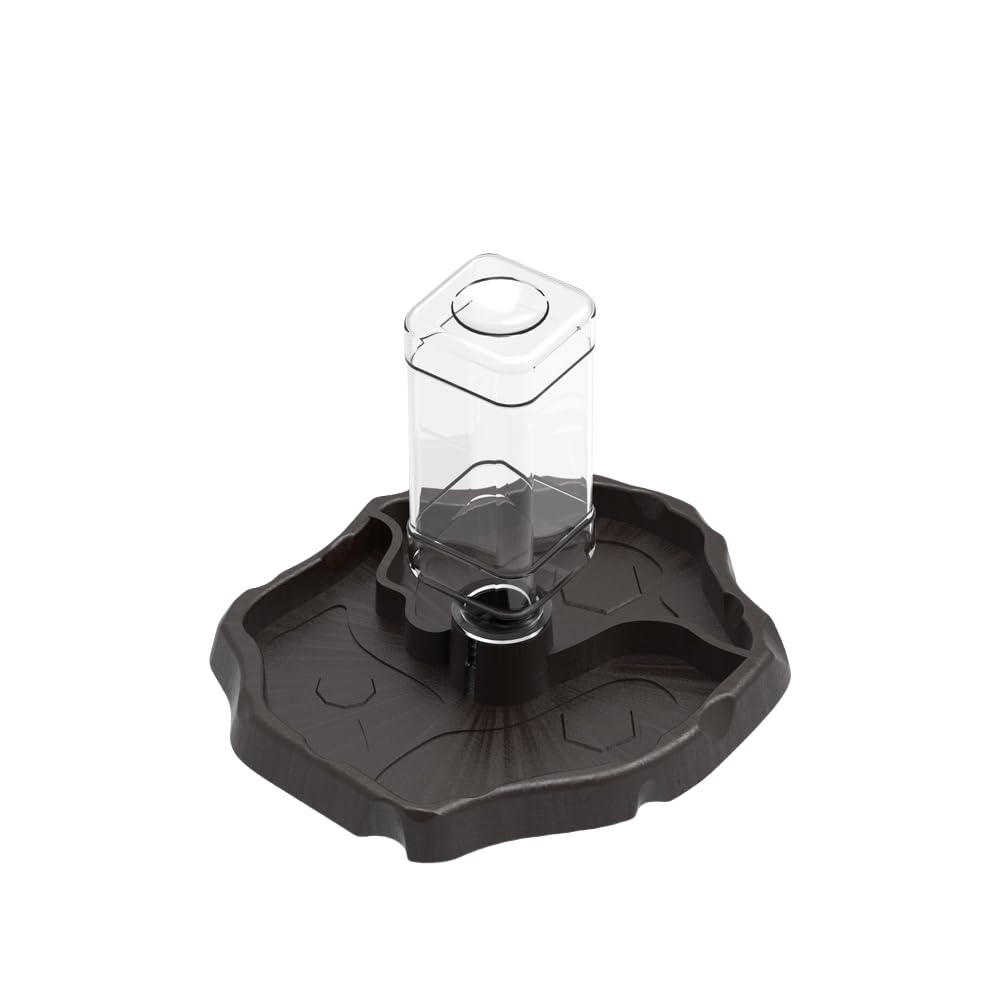 Reptile Water Bowl with Automatic Dispenser Feeding Dish for Lizards Tortoises Geckos Chameleons Amphibian Terrarium Accessories Turtle Waterer (Dark brown)