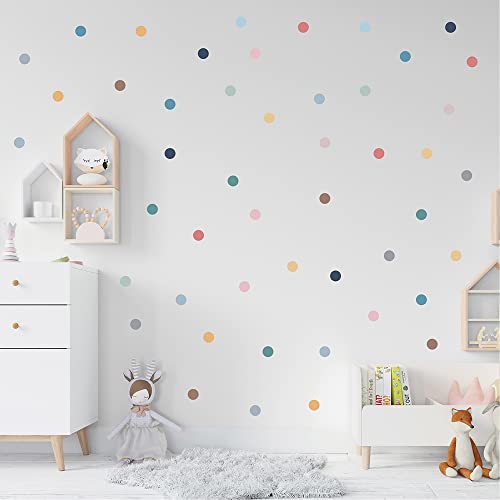 300 PCS Removable Boho Polka Dot Wall Decals – 10 Sheets Matte Vinyl Peel & Stick Circle Stickers, 1.6 Inch Dots in Earthy Morandi Tones for Girls...