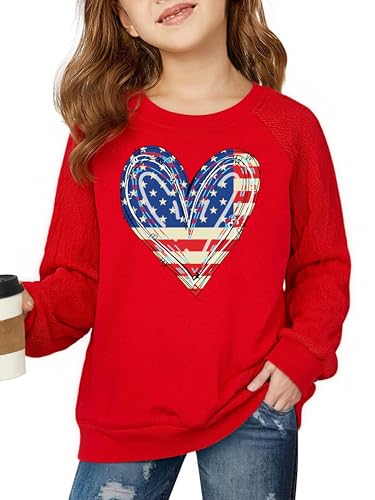 Image of CAZYCHILD Girls 4th of July Shirt Boys USA Tshirt Kids American Flag Sweatshirt Patriotic Pullover Tee Tops