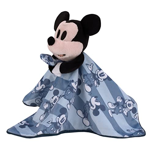 Image of Disney Mickey Mouse Blue and Navy Striped Super Soft Sherpa Baby Blanket and Security Blanket 2-Piece Set