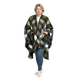 Berkshire Blanket Double Sided Sherpa Wearable Blanket, Warm Cozy Shawl with Pockets Plush Cape Wrap, Gifts for Women Mom Girlfriend (Double Buffalo Plaid Green, 58''x 64'')