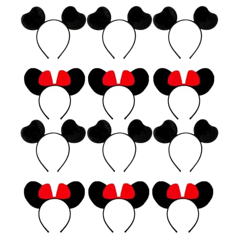Eterspr 12 Pcs Diadema Para Orejas Ratón, for Masquerade, Birthday Party, Party Night, Cartoon Club (Red and Black)
