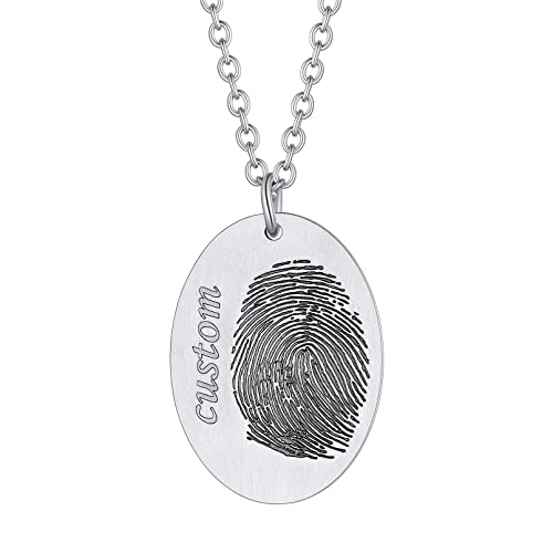 Custom4U Fingerprint Necklace Customized,Custom Memorial Jewelry with Loved One’s Finger Print/Thumbprint,Stainless Steel/925 Sterling Silver,Chain 18”+2”,Memory Keepsake Necklaces for Women