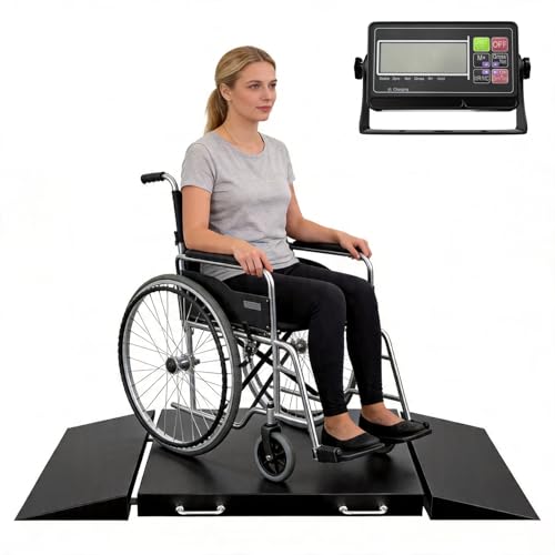 Imagen de Báscula para silla de ruedas para uso doméstico con rampas separadas dobles que evitan que se vuelque
