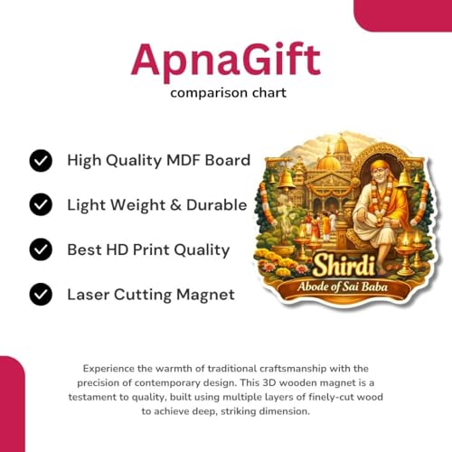 Image of Apna Gift Wooden Fridge Magnet Sticker for Refrigerator Door | Multipurpose Office Magnet for Home Kitchen Decor | Souvenir Gift Travel Memory Fridge Decoration | 4 x 3 Inch Wooden Magnet (Shirdi)