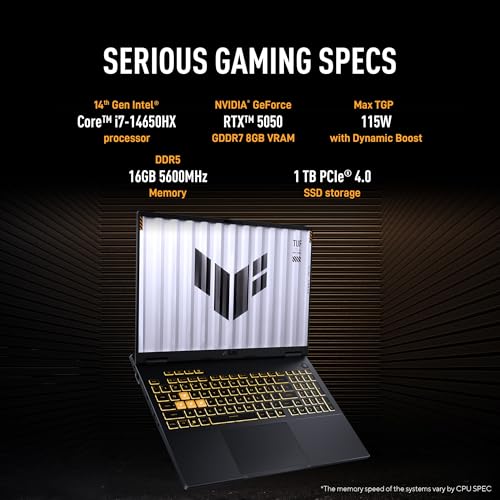 Image of ASUS TUF F16 (2025),14th Gen, Intel Core i7 14650HX, RTX 5050-8GB, 16GB RAM, 1TB SSD, FHD+, 16 inch, 40 cm, Windows 11, M365 Basic(1yr)* Office24, Jaeger Gray, 2.2 Kg, FX608JHR-RV135WS, Gaming Laptop