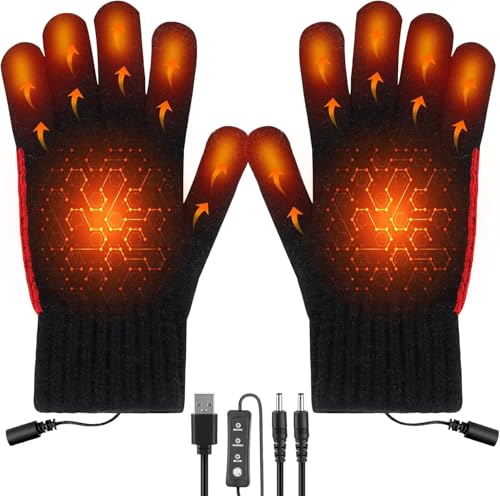 Lomffy USB Beheizte Handschuhe für Herren und Damen, Heiz-Handschuhe Vollfinger Beheizte Beheizbare Handschuh 3 Temperatur Warme Handschuh Waschbares Winterhandschuhe...