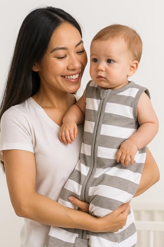 Image of TuddyBuddy 100% Cotton Wearable Blanket Sleeping Bag for Baby | Ideal for Babies & Kids Hypoallergenic Fabrics | Pack of 1 - Option 19 - Broad Grey Stripes, 18-24 Months