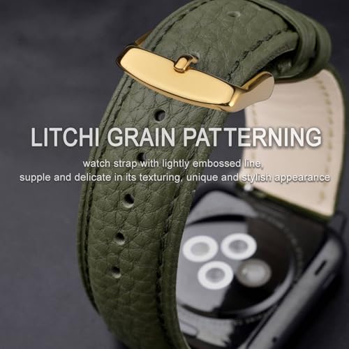 Image of ANNEFIT Watch Band 14mm, Quick Release Textured Padded Leather Straps with Gold Buckle for Men and Women (Army Green)