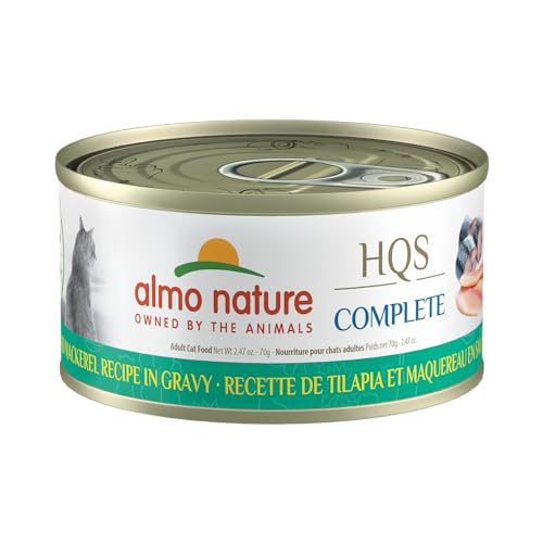 almo nature HQS Complete Wet Cat Food Tilapia and Mackerel Recipe in Gravy 2.47 oz (Pack of 24)