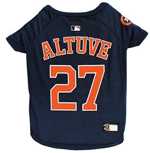 Image of MLBPA Jose Altuve #27 TEE Shirt for Dogs & Cats. MLB Houston Astros Dog T-Shirt, X-Small | Sports Dress for Pets | Licensed Sporty Dog Shirt.