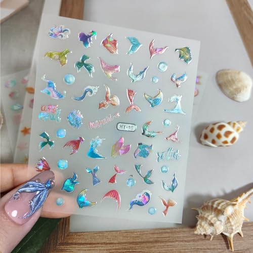 Osttma OSTTMA384 12Sheets Summer Nail Art Stickers Shell Starfish Nail Stickers Cute Jellyfish Mermaid Nail Art Design 3D Self Adhesive Marine Life Nail Decals Summer Sea Theme Nail Supplies thumb #2