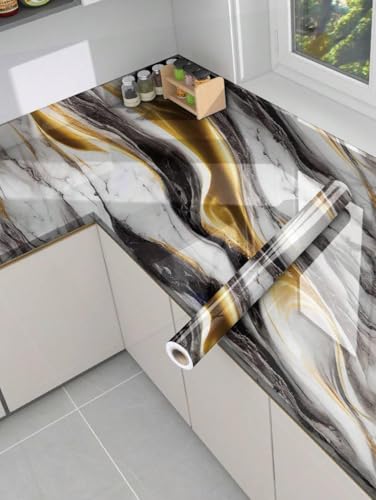 Image of TEKCOOL Marble Waterproof Oil Proof Wall Paper Furniture Kitchen, Cabinets, Almirah,Tabletop,Plastic Table, WoodenTable,Wardrobe,PVCDIY Self Adhesive Sticker(60x200cm) (New Desing White Brown-4pc);