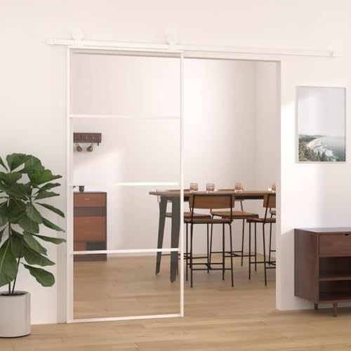 Mokuyary Puerta corredera ESG Vidrio y Aluminio Blanca 90x205 cm Puerta Corredera de Cristal para Baño Salón Sala de Estar Cocina Blanco Transparente 90 x 205 cm