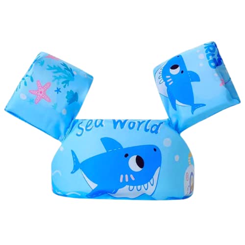 AMSH Swim Arm Compatible Vest Blue Color with Cute Shark Design Swimming Pool Floats Sleeve Wearable Water Device Lifejacket for Summer Outdoor Activities Beach Sports Training Safety Equipment