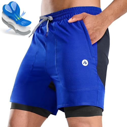 Nepest Mountain Bike Shorts for Men Loose-fit Quick Dry 3D Padding MTB Short Cycling Bicycle Biking Zipper Pockets Royal Blue,L