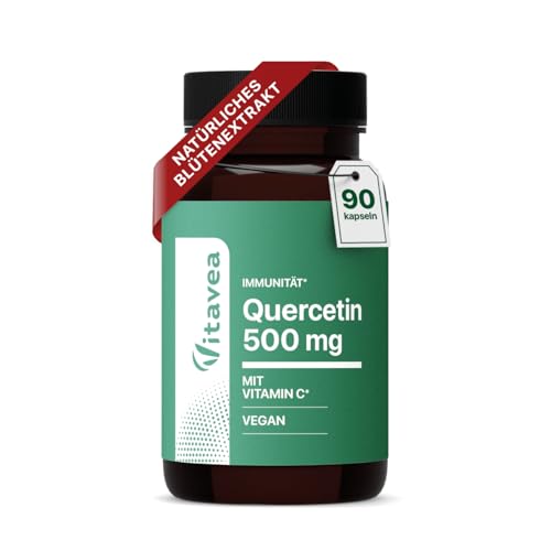 Quercetin hochdosiert 500 mg mit Vitamin C - Aus Sophora Japonica - 90 Kapseln - Vegan, Laborgeprüft, Ohne Zusatzstoffe – Vitavea